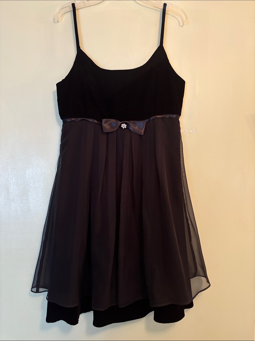 Vintage CDC Evening Black Velvet Chiffon Overlay Dress Juniors size 8